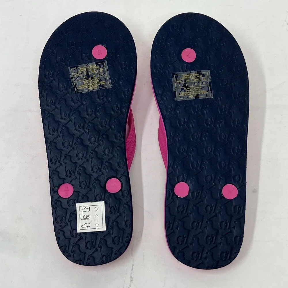 Polo Ralph Lauren Unisex Junior Flip Flop Pink/Ivory Pony Logo US Size 4 VTG NEW